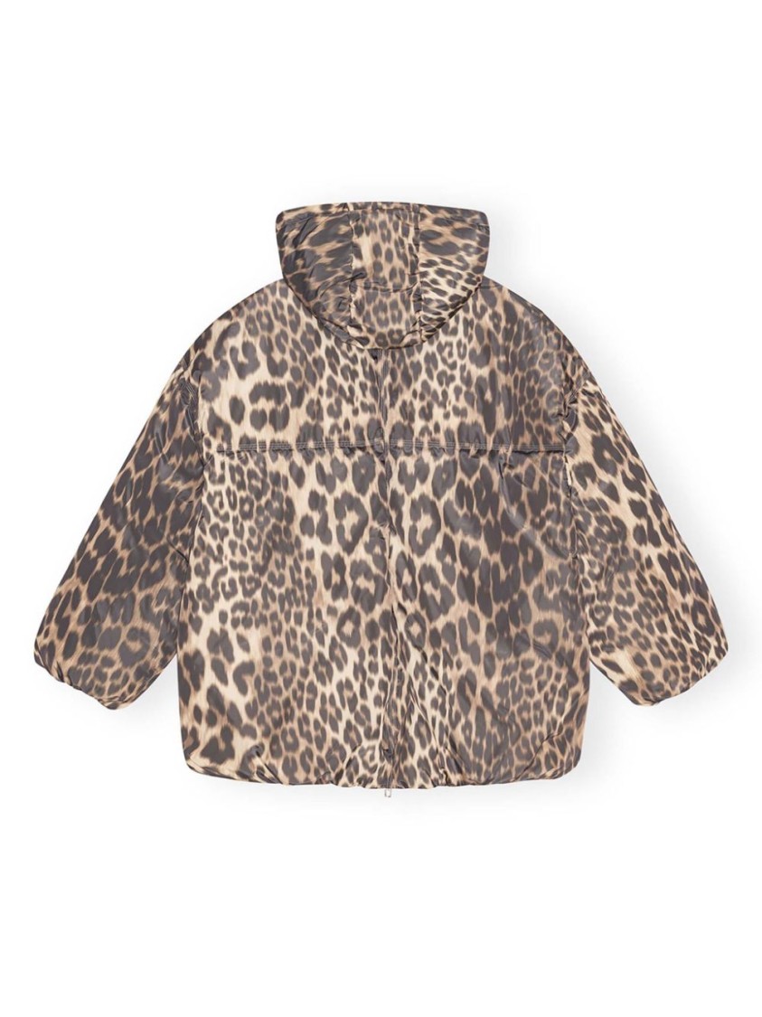 Ganni Leopard Print Coat With Oversized Silhouette In Brown