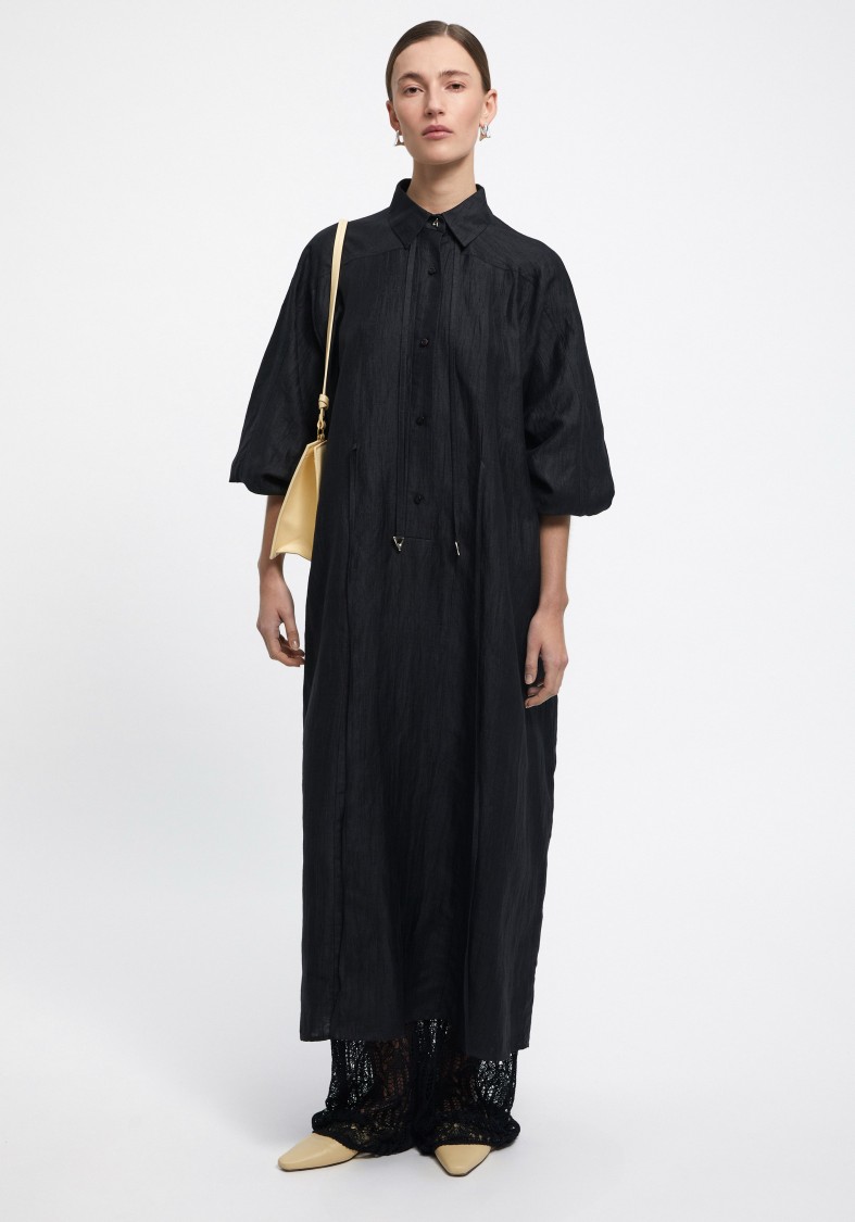 Shop Aeron Ann - Linen Shirt Dress In Black
