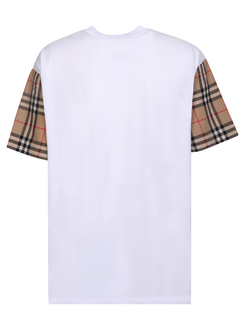 Burberry White T-shirt With Contrasting Check Motif Sleeves In White