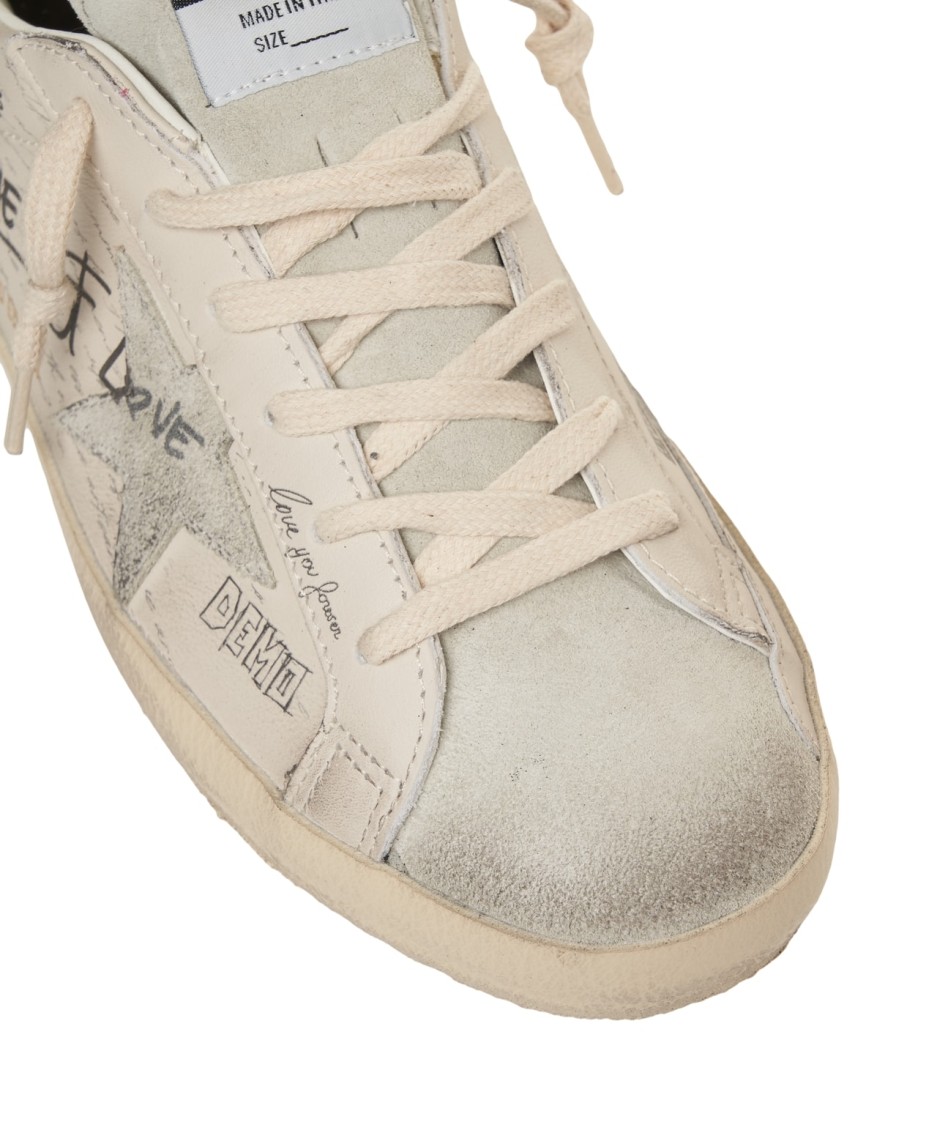 Shop Golden Goose Distressed Leather Sneakers With Contrasting Heel Detail In Neutrals