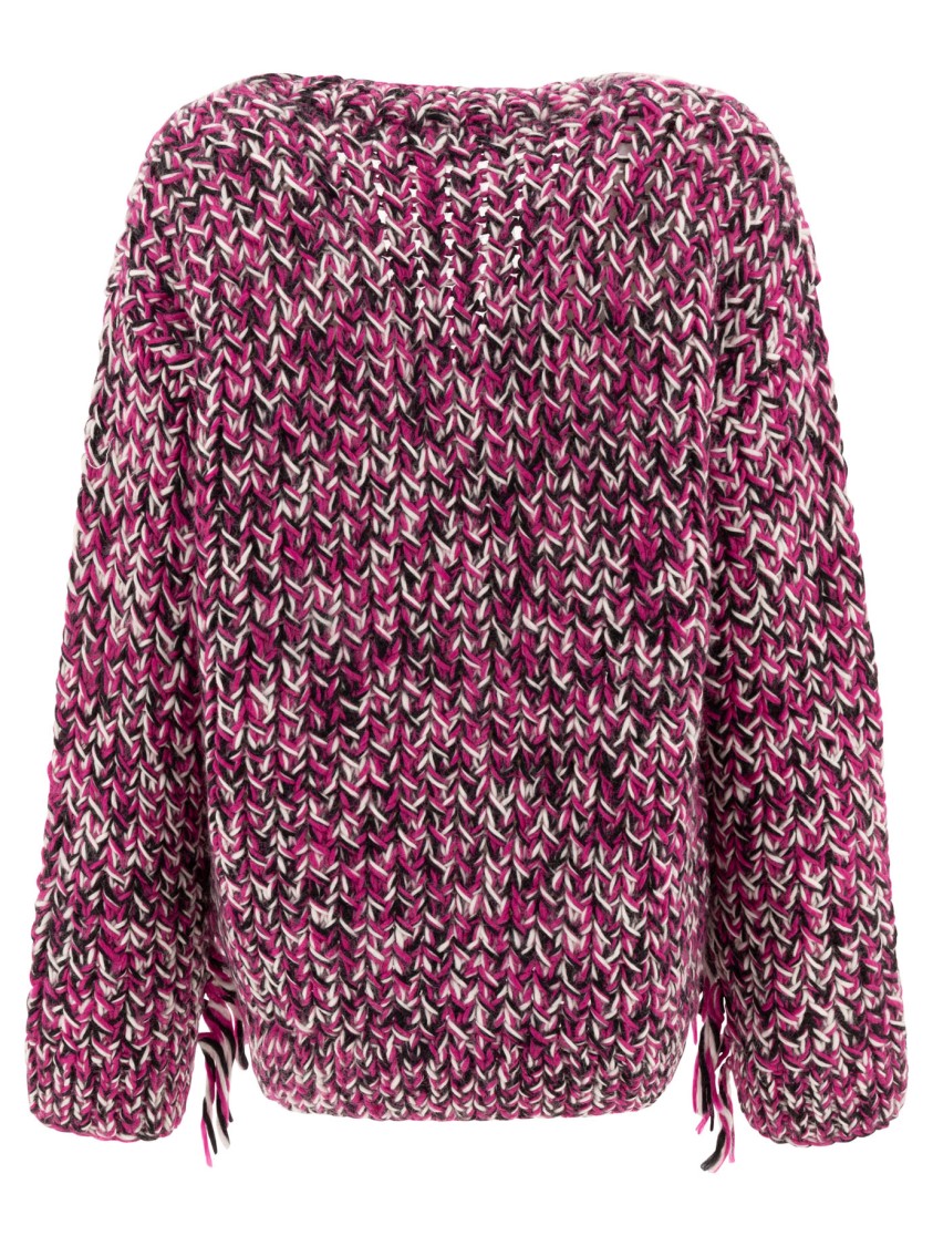 Ganni Oversized Handknitted Cardigan With V-neckline In Pink