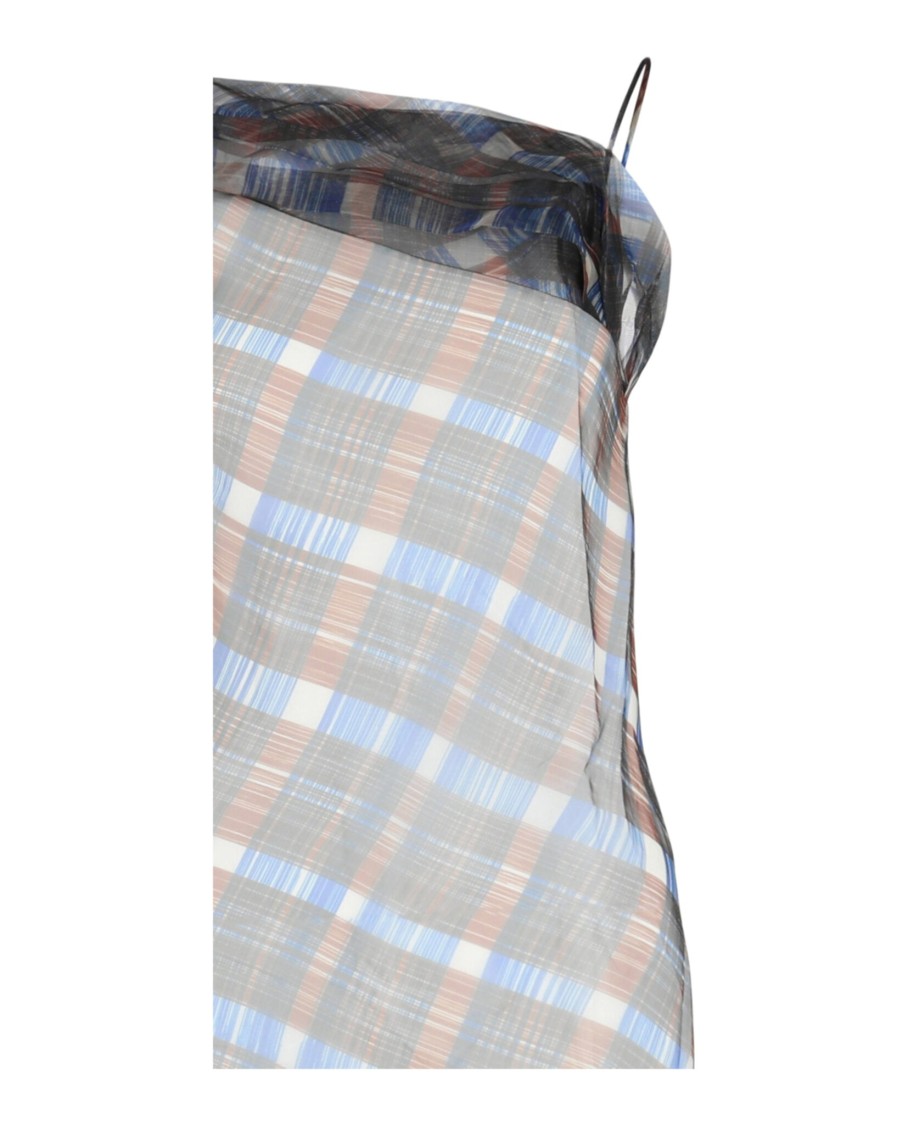 Ferragamo Organza Plaid-check Midi Dress