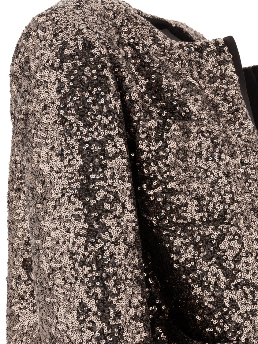 Fit F.it Cropped Sequined Jacket With Open Front In Brown
