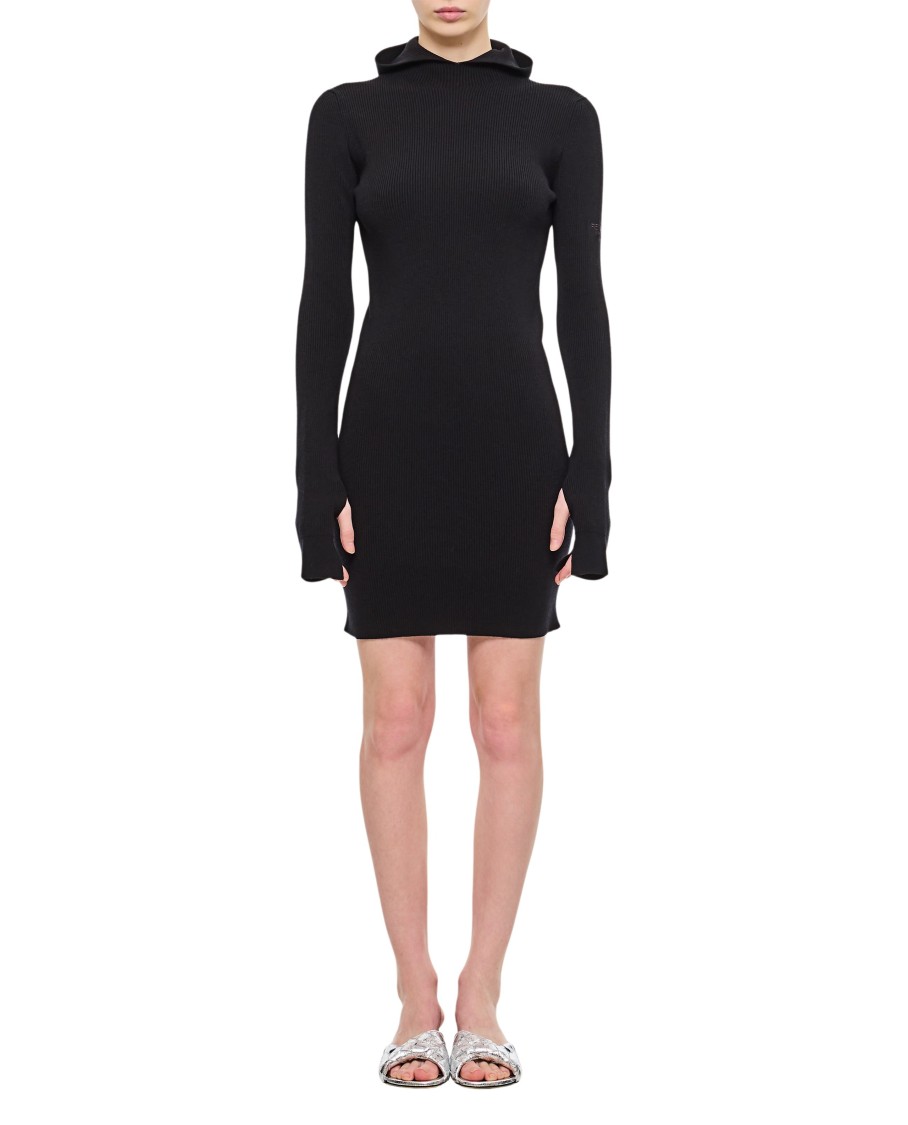 Fendi Women Wool Silk Ribs Mini Dress In Black