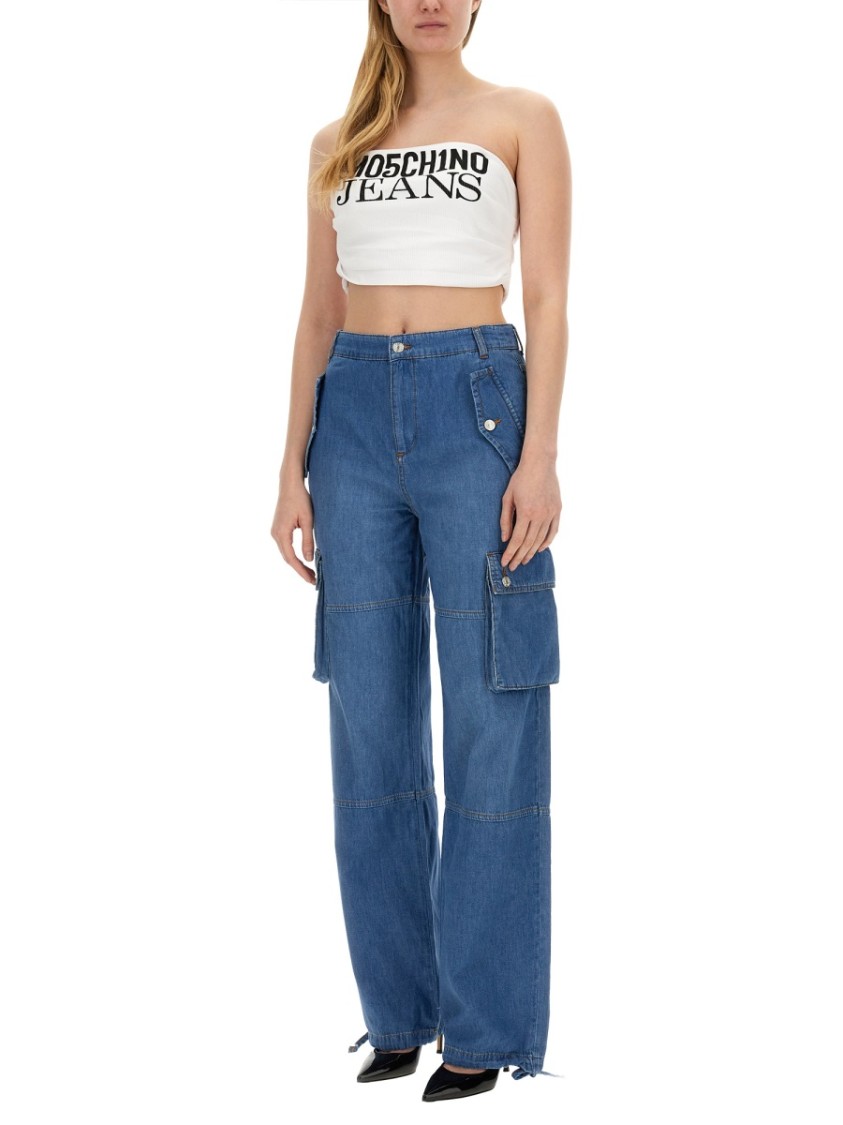 Shop Moschino Cargo Pants In Blue