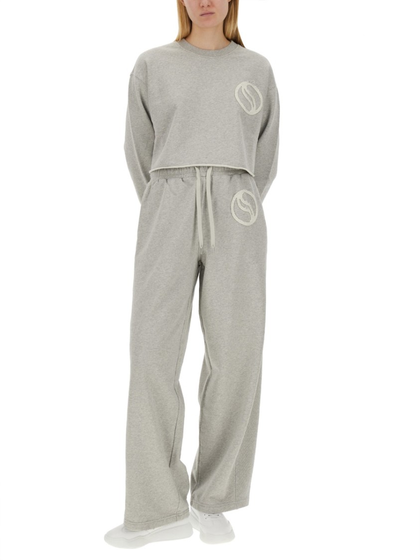 Stella Mccartney Wide Leg Cotton Jogging Pants With Subtle Logo In Grey