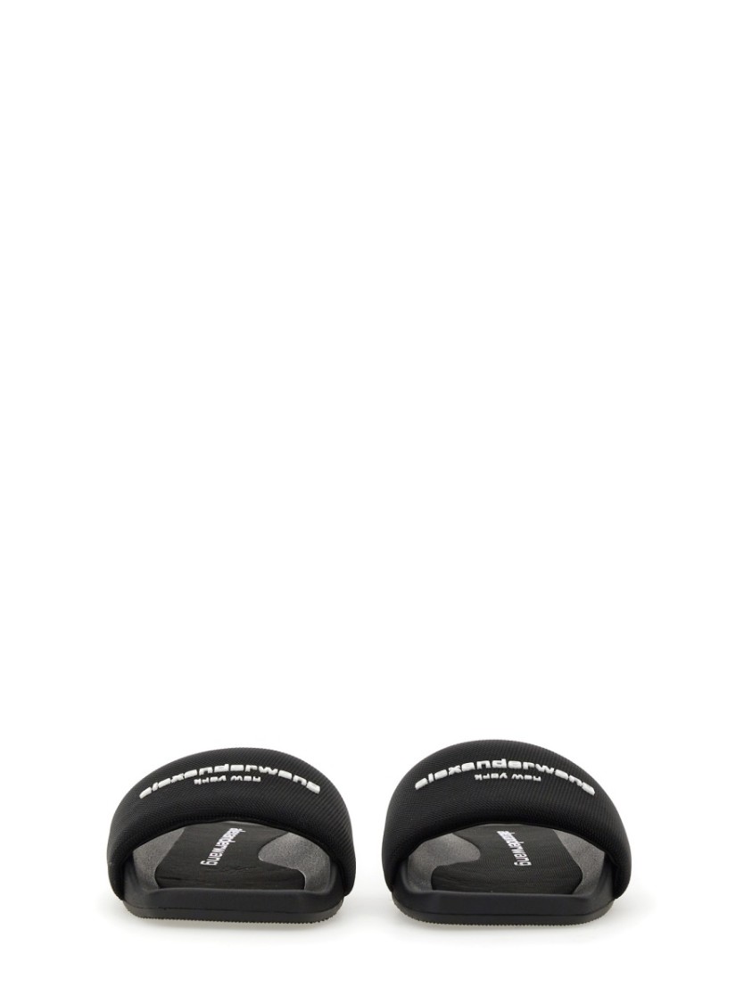 Alexander Wang Logo-print Flat Slides In Black