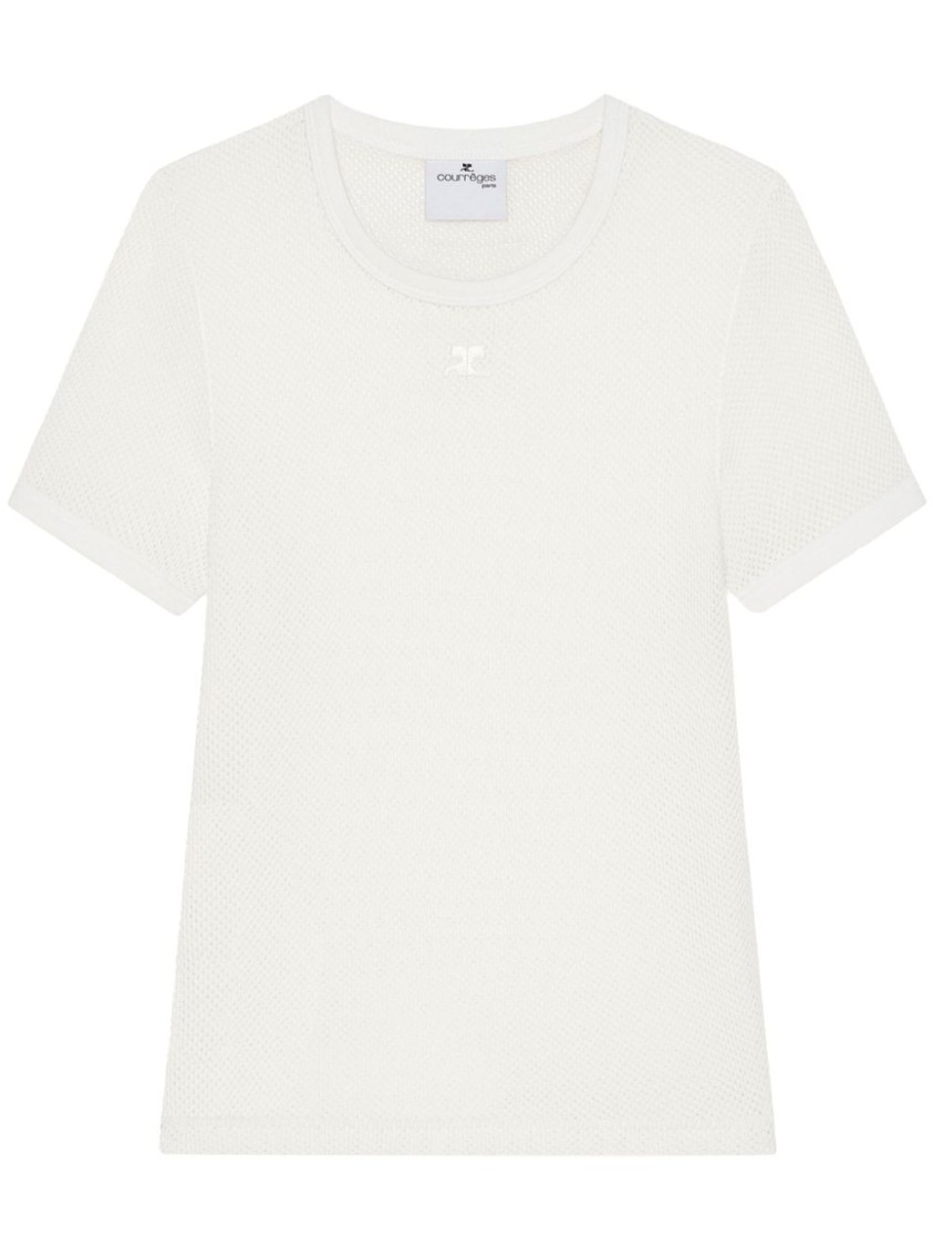 Shop Courrèges Textured Fabric T-shirt In White