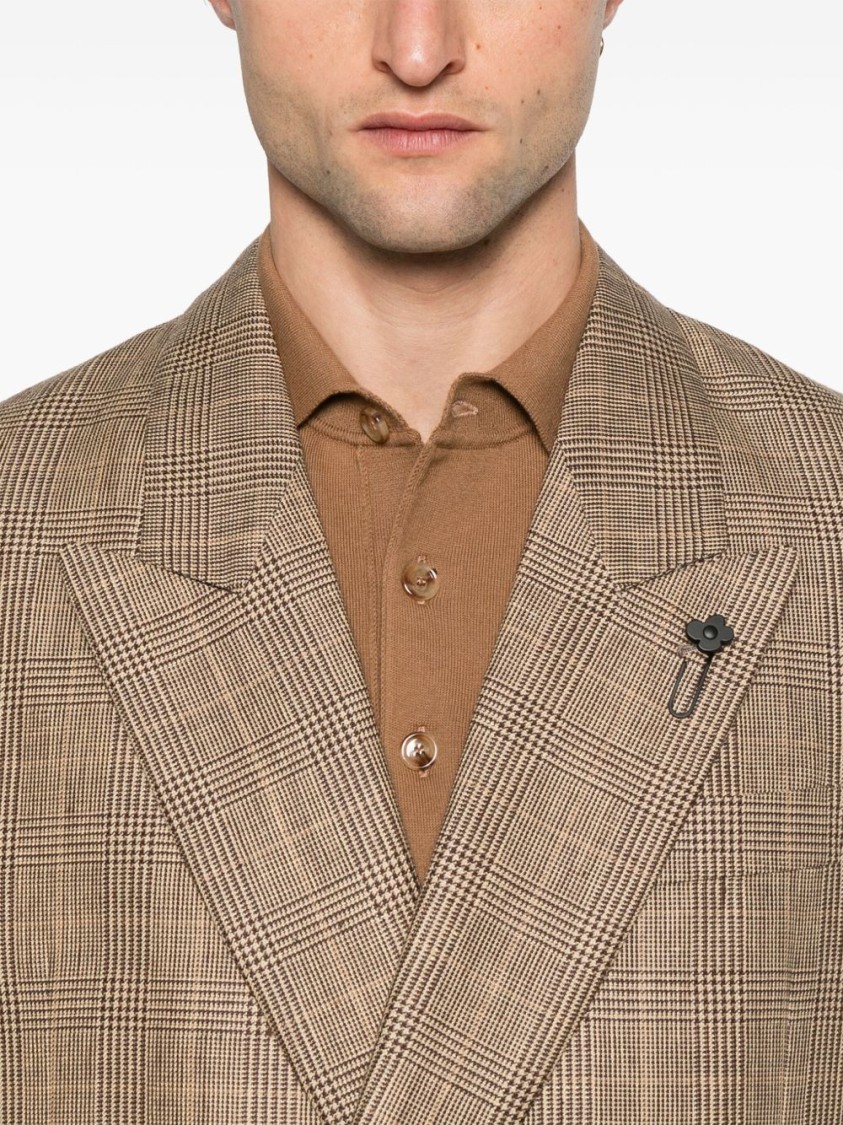 Lardini Double-breasted Brown Jacket With Textured Plaid Pattern In Pink