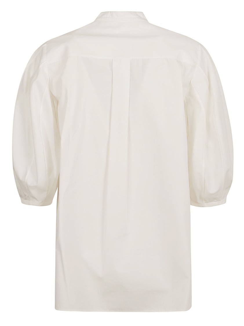 Chloé Cotton Keyhole Puff Sleeve Tie Neck Top In White