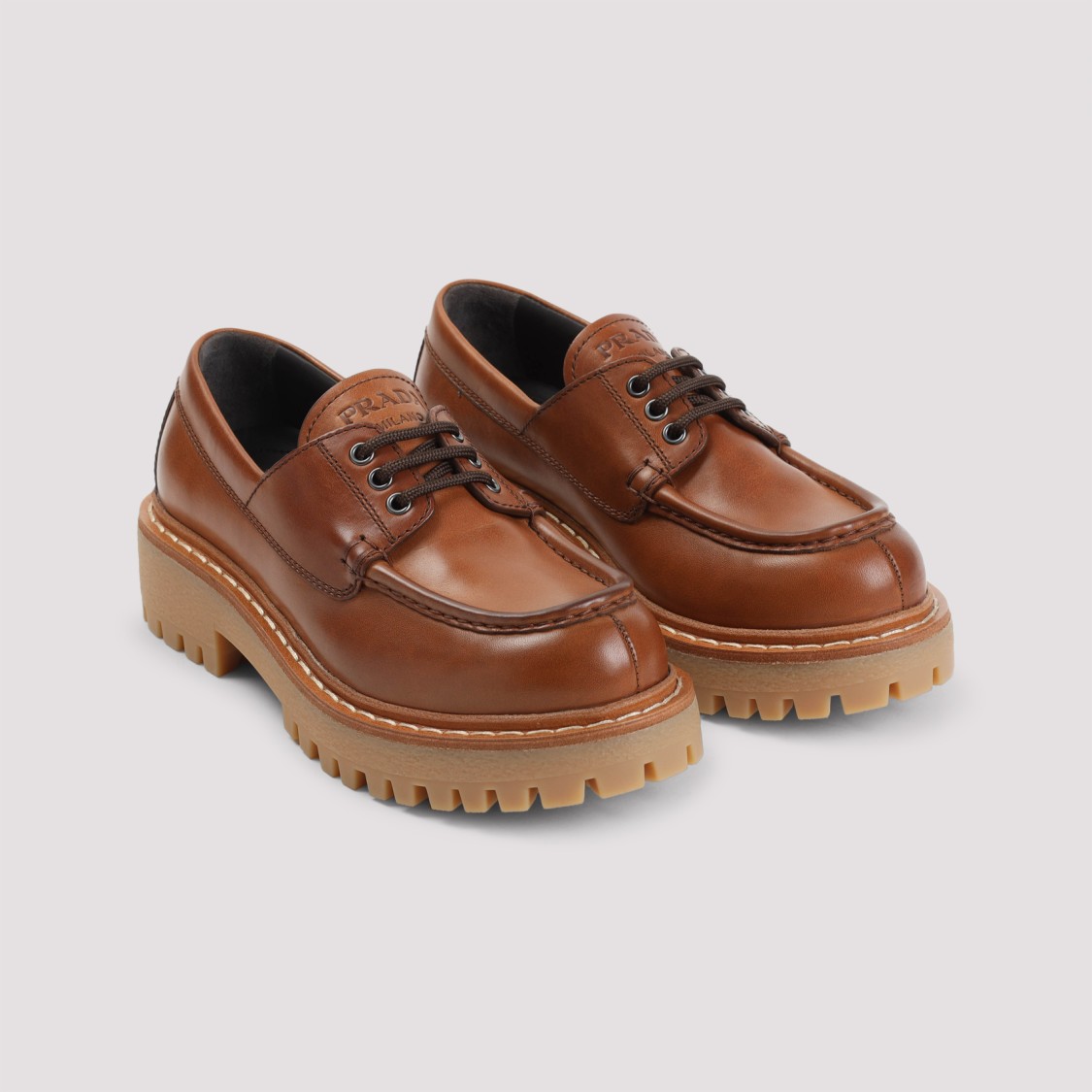Prada Brown Calf Leather St. Moritz Derbies In Brown