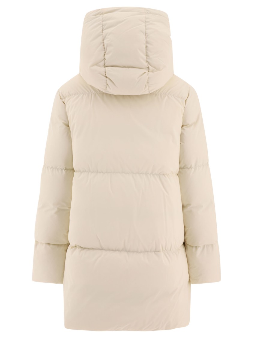 Aspesi Long Hooded Coat With Down And Feather Padding In Neutral