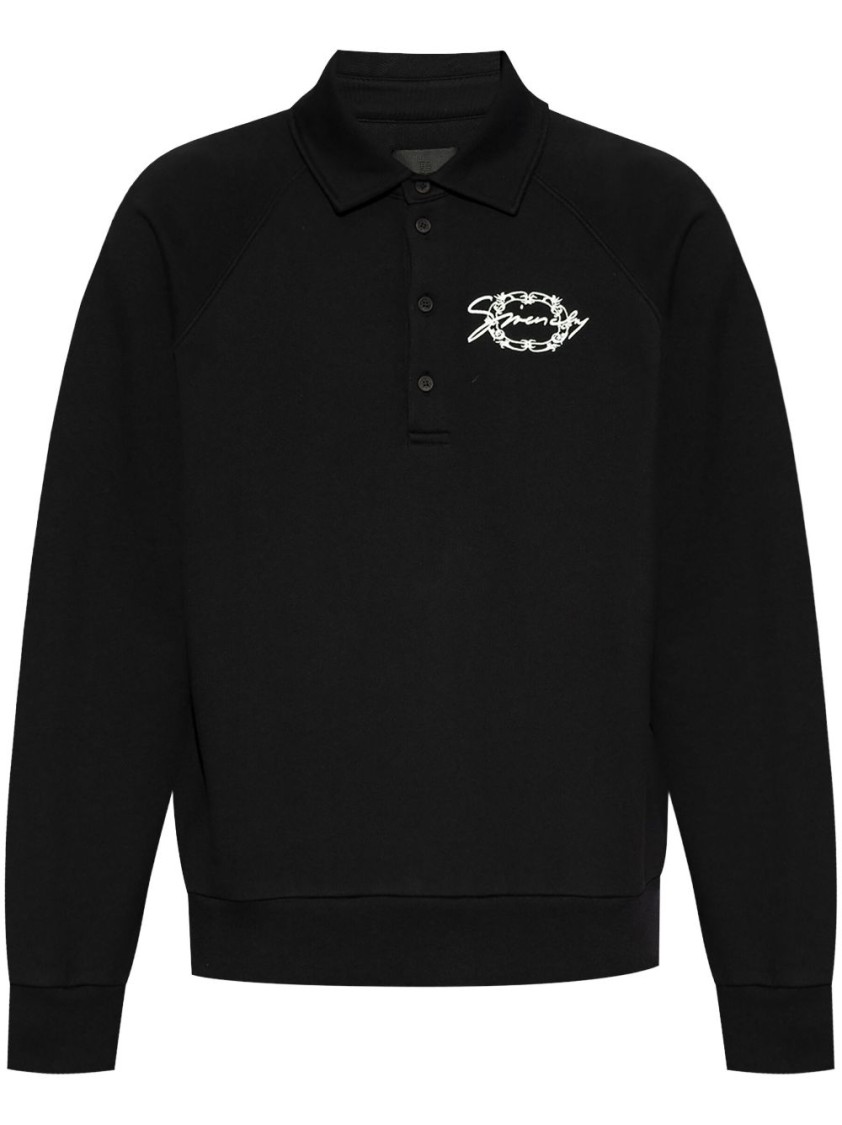 Givenchy Embroidered Logo Fleece Polo Sweatshirt In Black