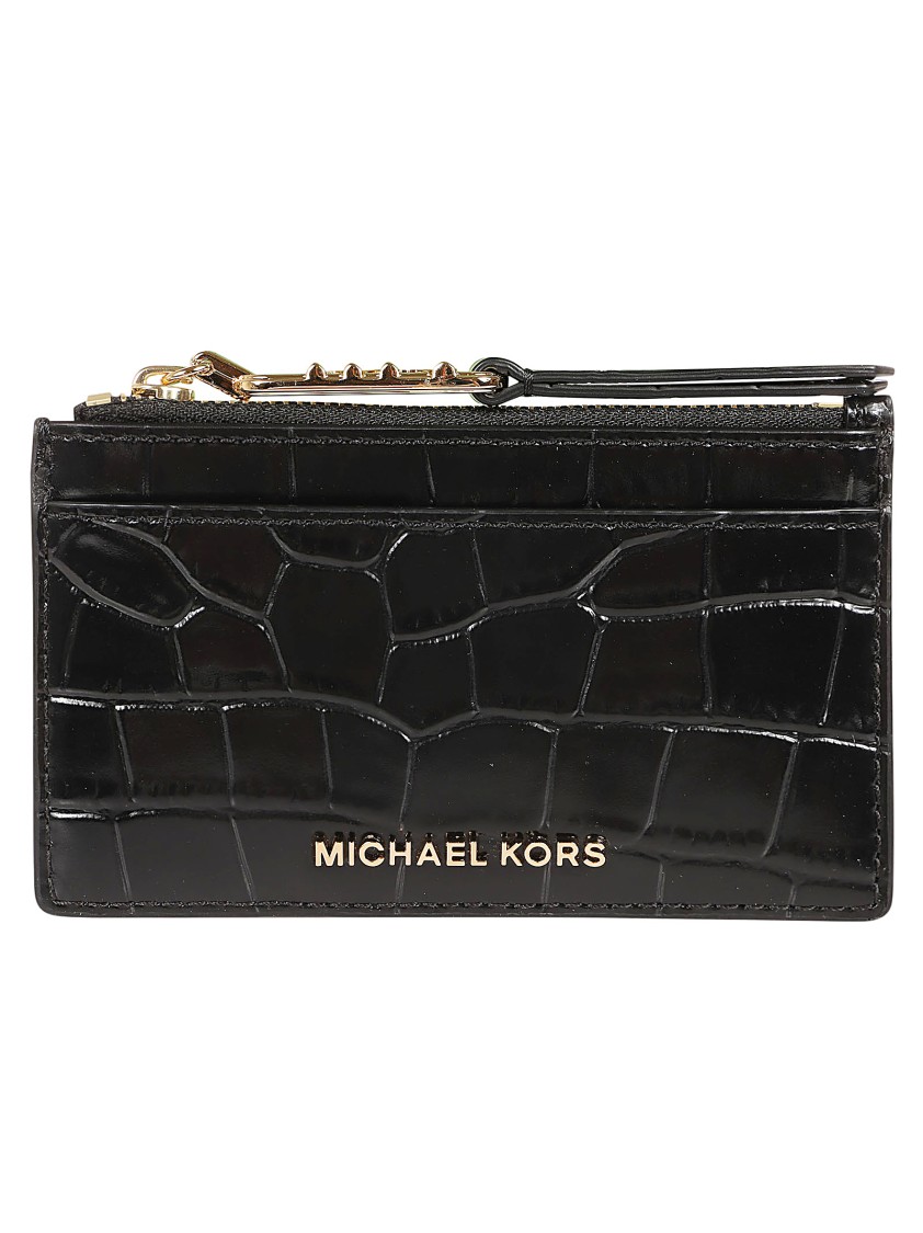 Michael Kors Empire Textured Crocodile Pattern Leather Wallet In Black
