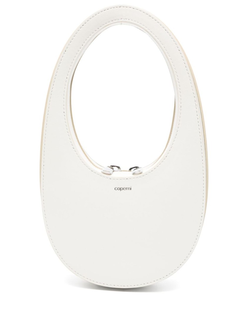 Coperni Oval-shape White Vitello Shoulder Bag With Zipper Closure