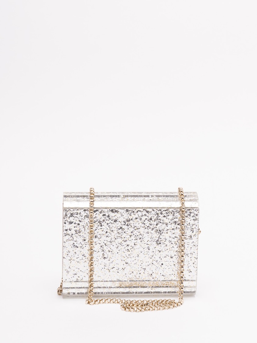 Jimmy Choo 'candy' Champagne Clutch Bag With All-over Coarse Glitter In Silver