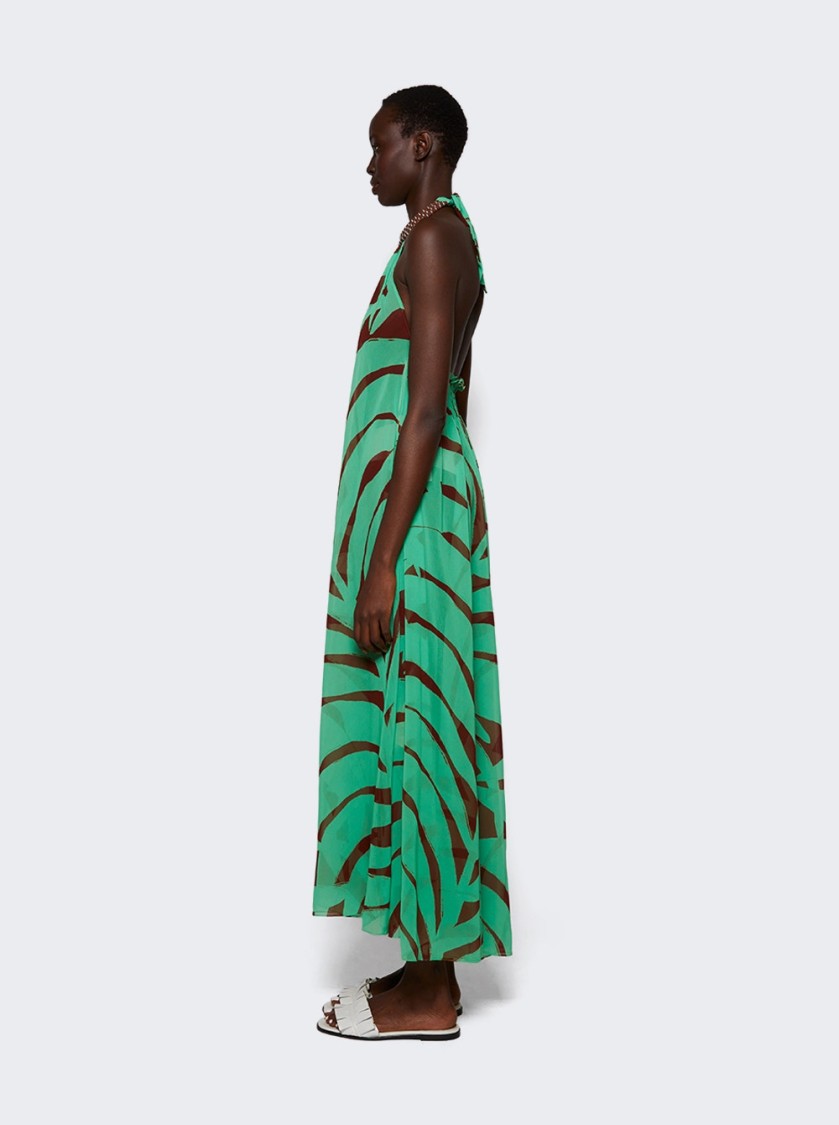 Johanna Ortiz Tactile Winds Maxi Dress Swim Palm Stripes Burgundy Mint