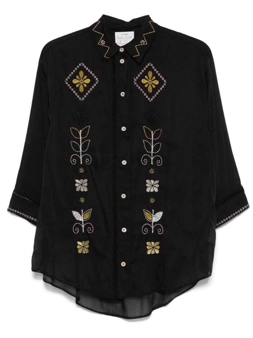 Forte Forte Intricate Floral Embroidered Black Shirt