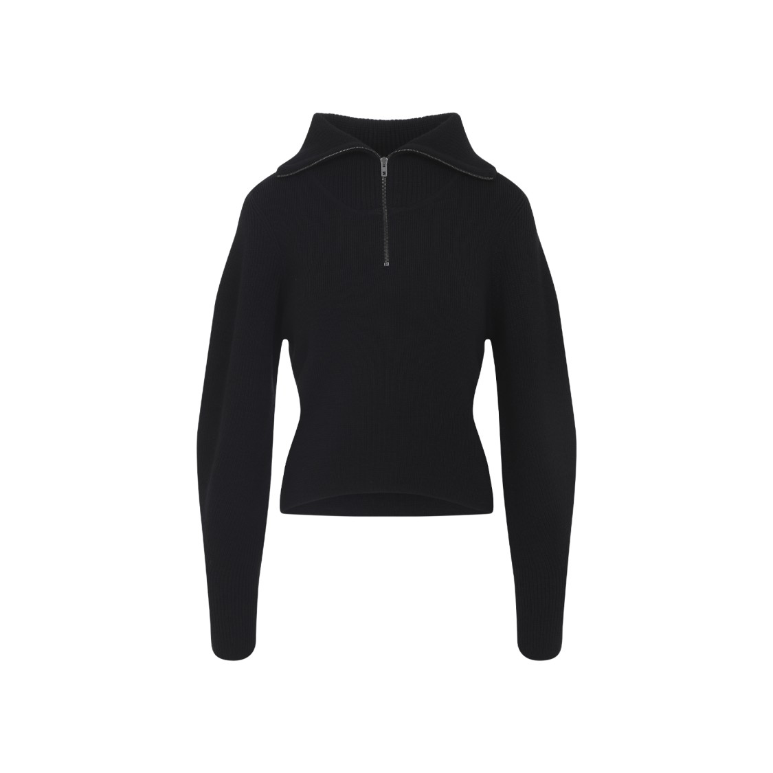 Lemaire High Collar Wool Sweater With Half-zip Closure In Black