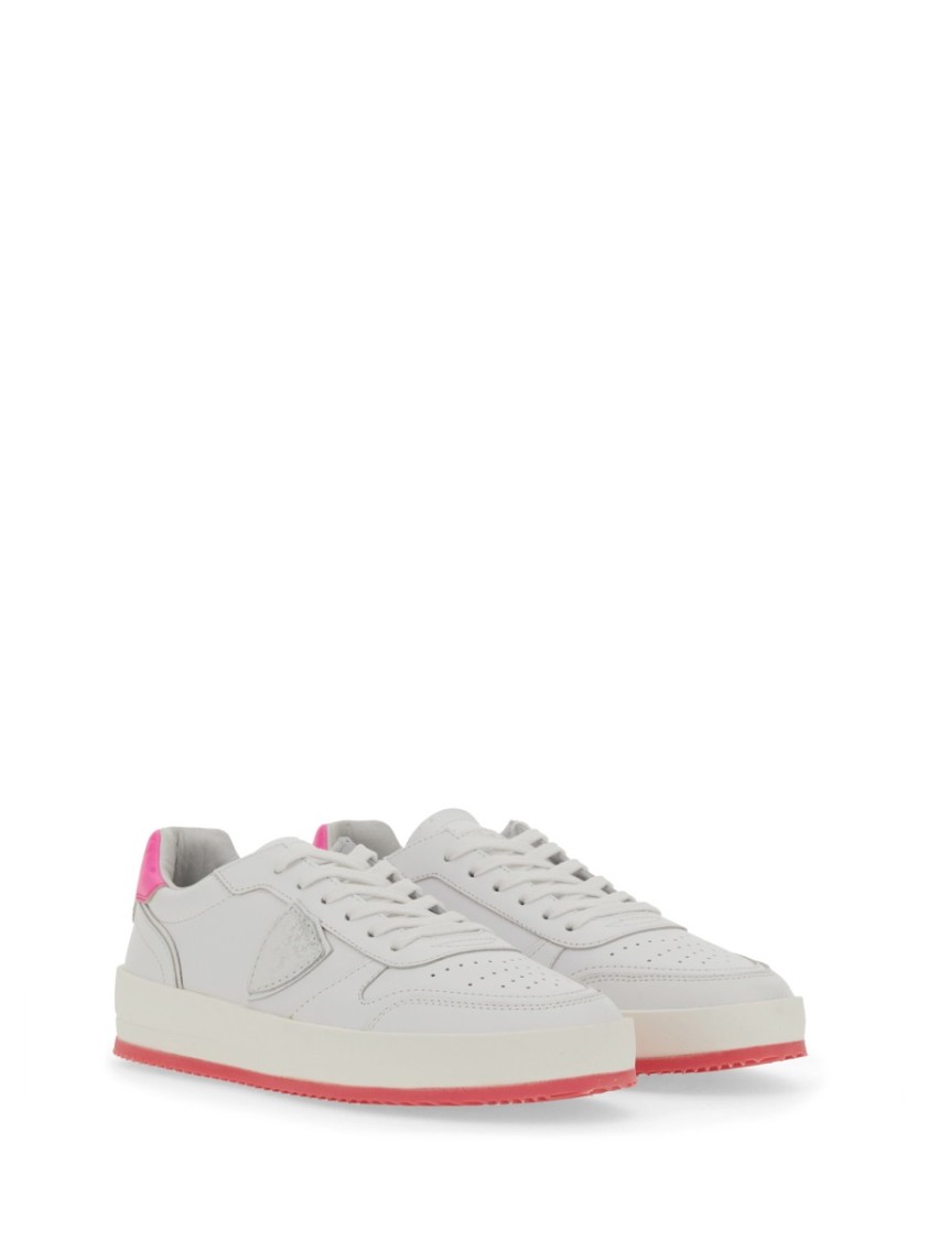 Philippe Model White Sneakers With Contrasting Pink Accents In White