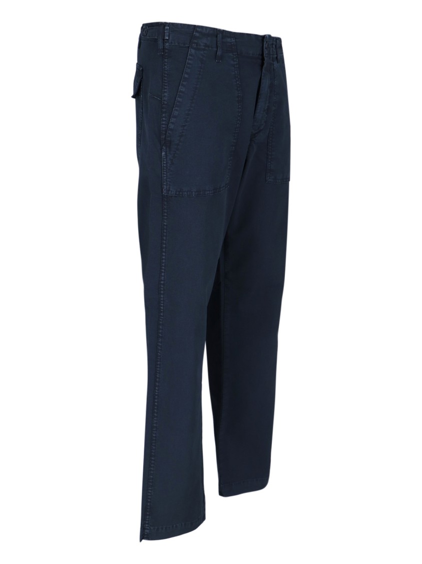 Cruna Navy Blue Straight-leg Trousers With Adjustable Button Straps