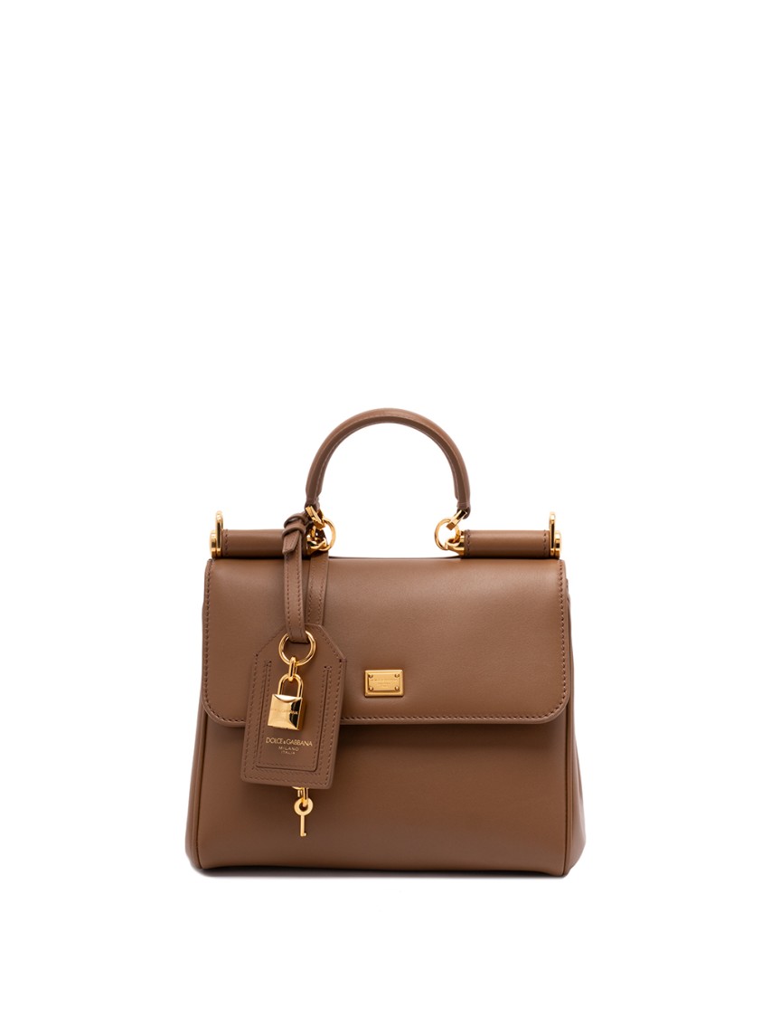 Dolce & Gabbana Structured Calf Leather Handbag In Brown