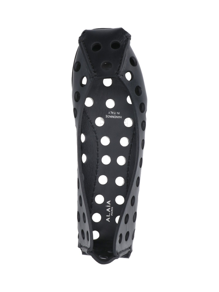 Alaïa Perforated Leather Ballerina Flats With Square Front Detail In Black