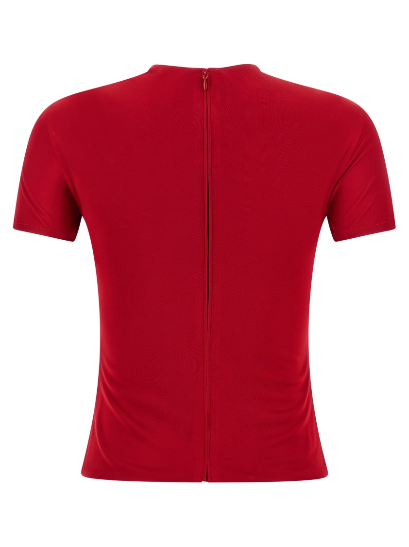 Versace Safety Pin Gathered Short-sleeved Top In Red