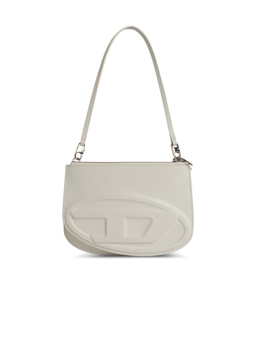 Diesel White Leather Shoulder Bag With Tone-on-tone Logo Insert In White