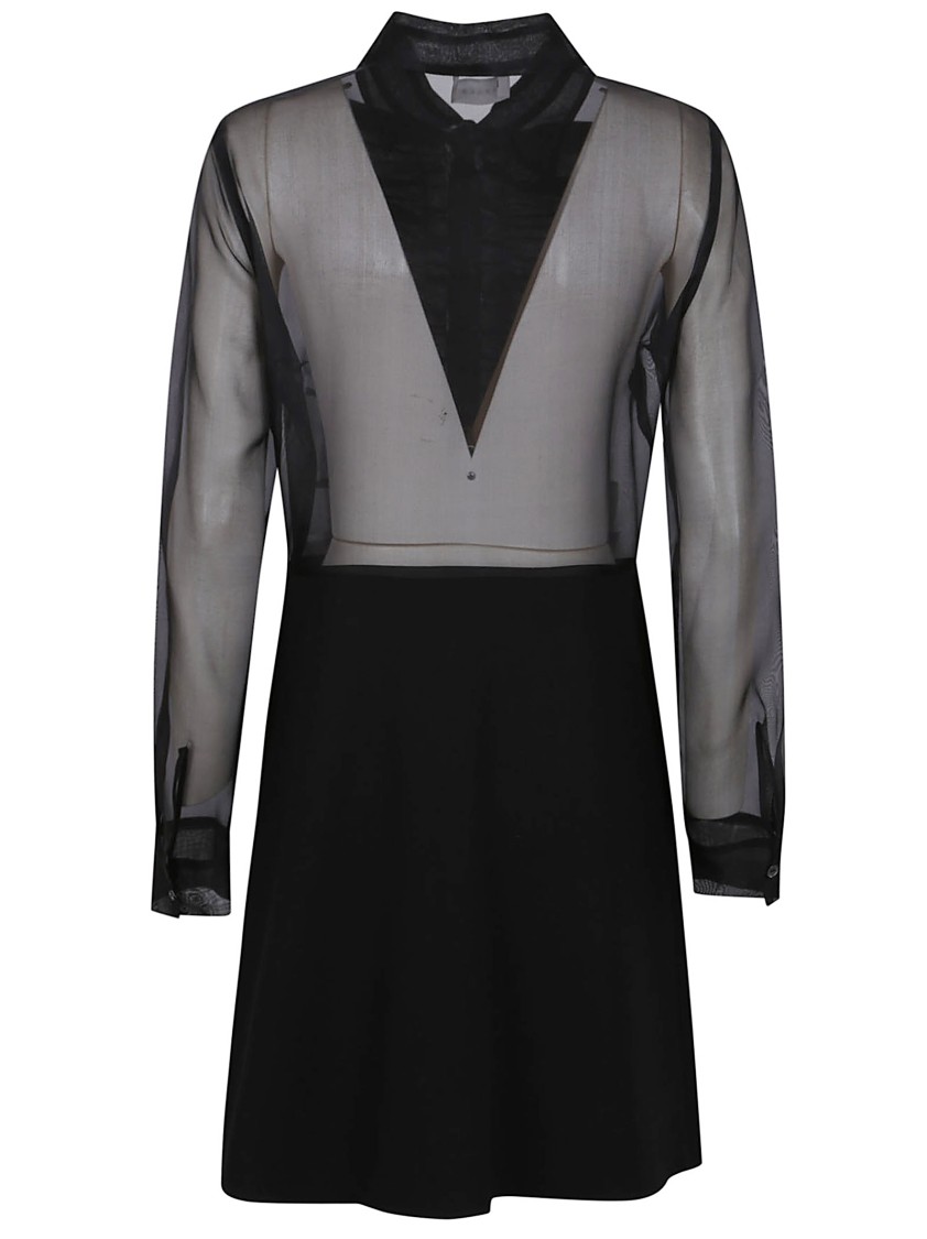 P.a.r.o.s.h Parosh Mini Silk Dress With Ruffle Details And Sheer Sleeves In Black