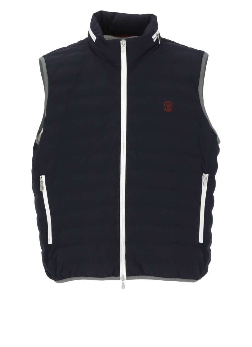 Brunello Cucinelli Men Sleeveless Nylon Down Jacket With Logo And Removable Hood