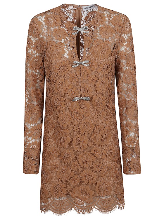 ワンピース SELF PORTRAIT 'Tan Lace Bow Mini' dress Brown Self-Portrait Tan Lace Bow Mini Dress in Brown | THE LIST