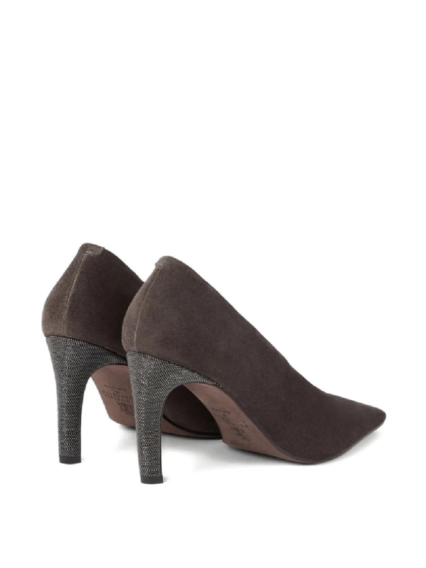 Brunello Cucinelli Pointed-toe Pumps With Textured Metallic Detail In Gray