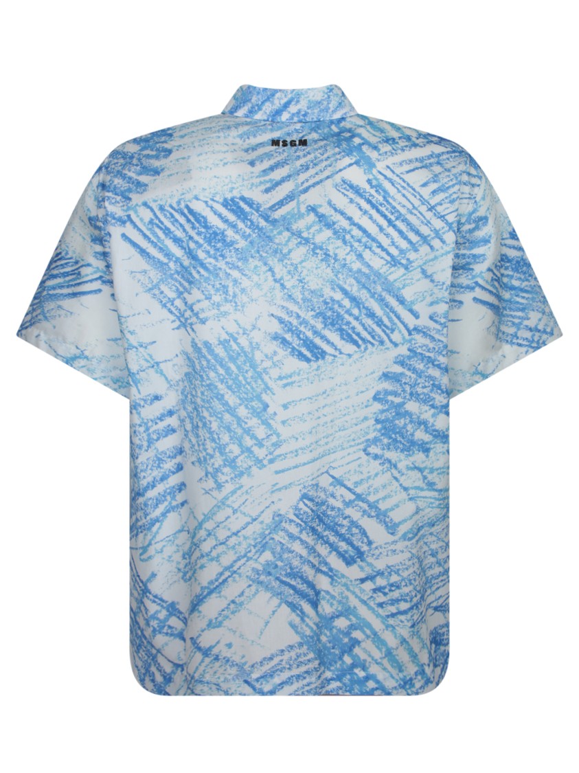 Msgm Multi-illustration Shirt With Relaxed Fit In Blue