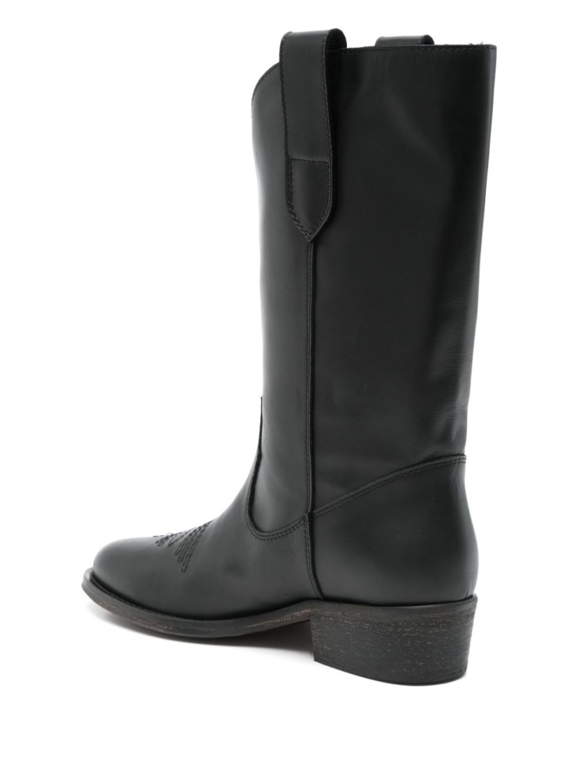 Shop Via Roma 15 Black Leather Texan Ankle Boots