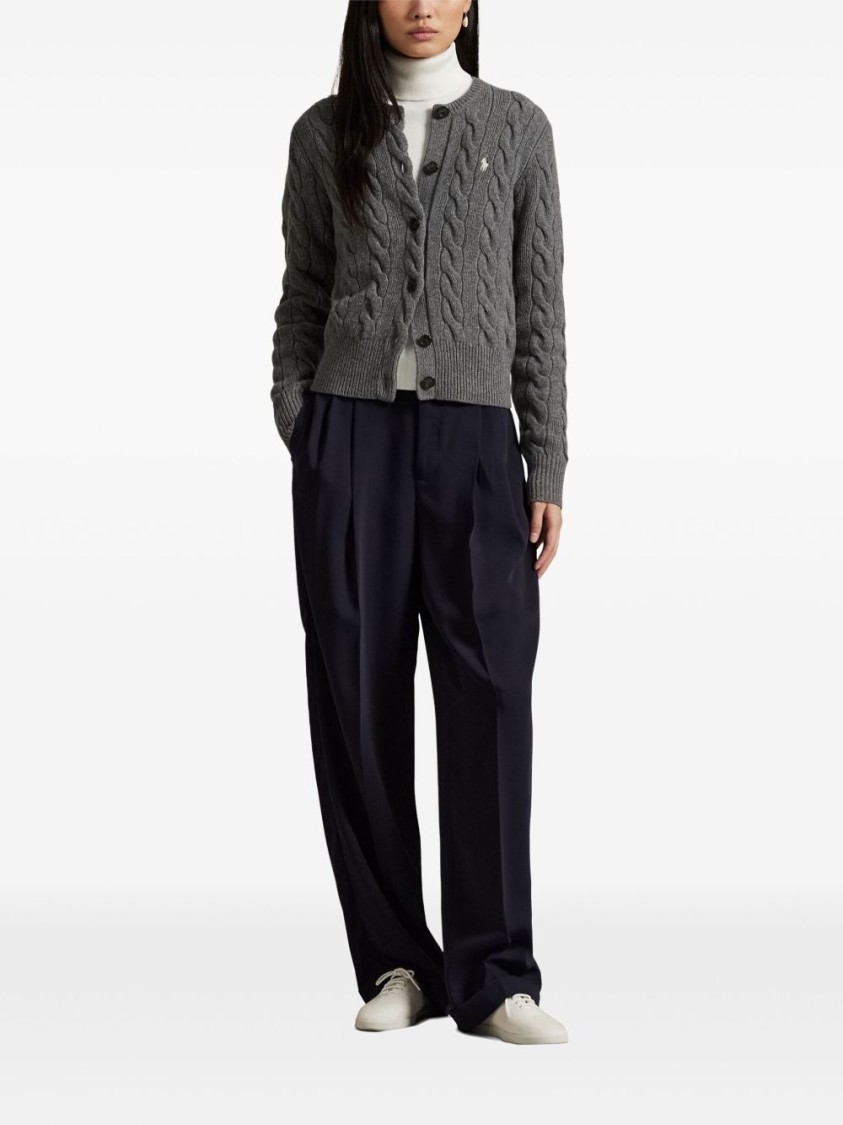 Polo Ralph Lauren Cable Knit Sweater With Button-up Front And Fitted Ribbed Hem In Gray