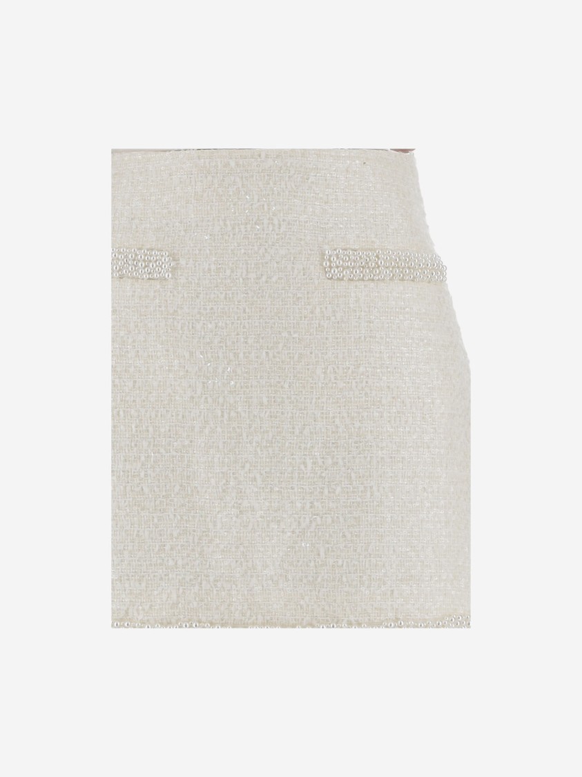 Self-portrait Cream Boucle Pearl Trim Mini Skirt In White