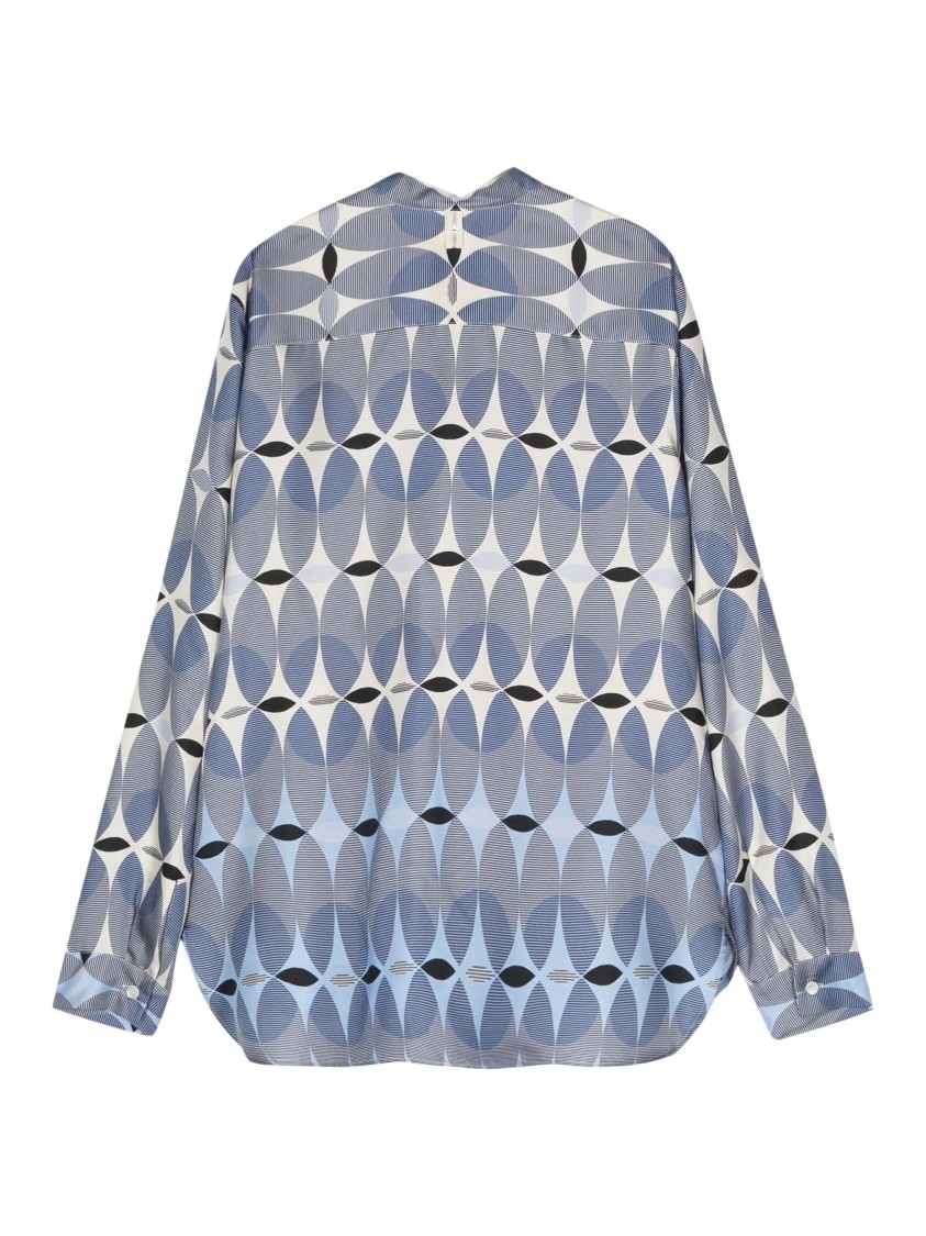 Lorena Antoniazzi Geometric Print Long Sleeve Silk Shirt In Gray