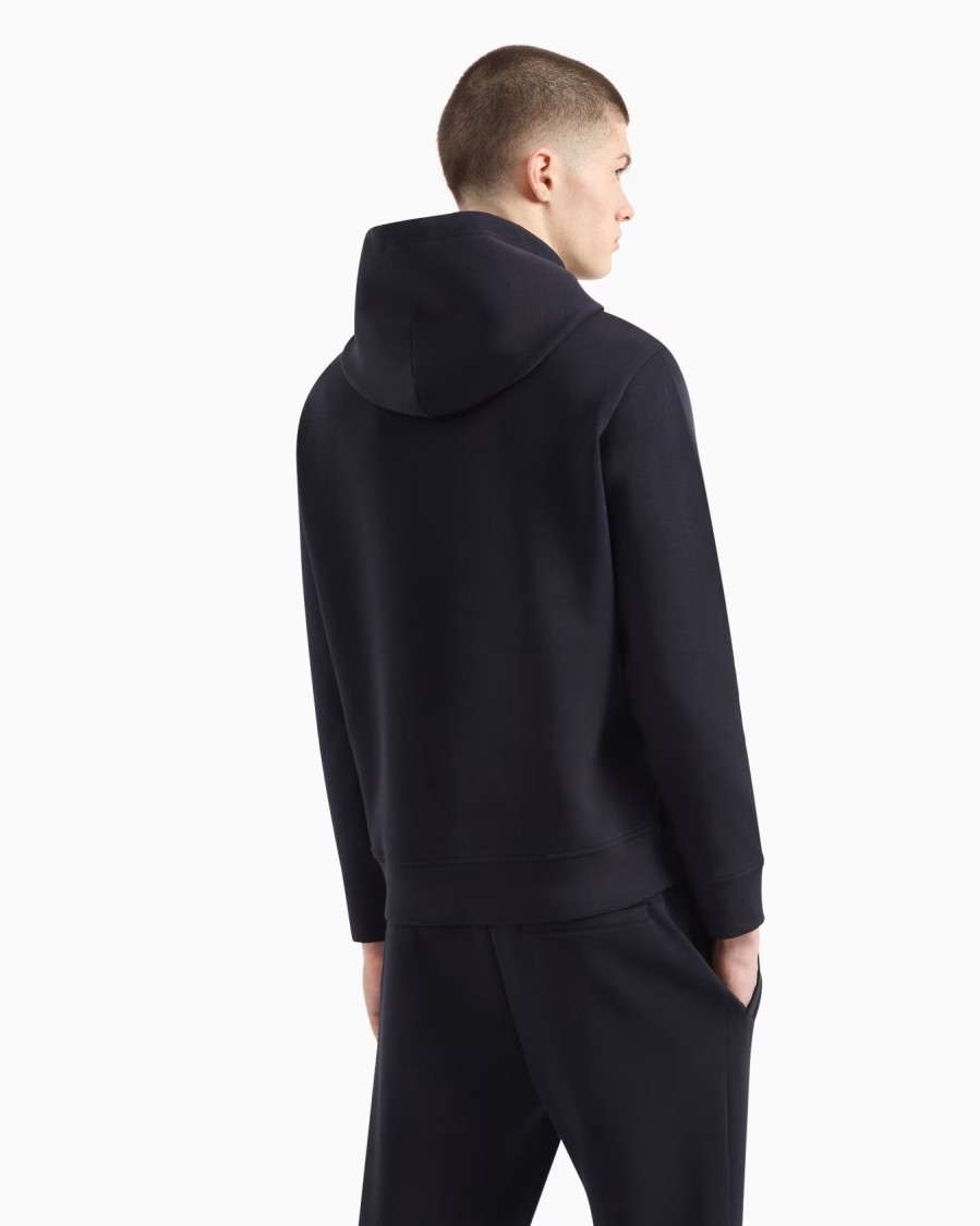 Emporio Armani Drawstring Hooded Sweatshirt With Logo Patch In Black