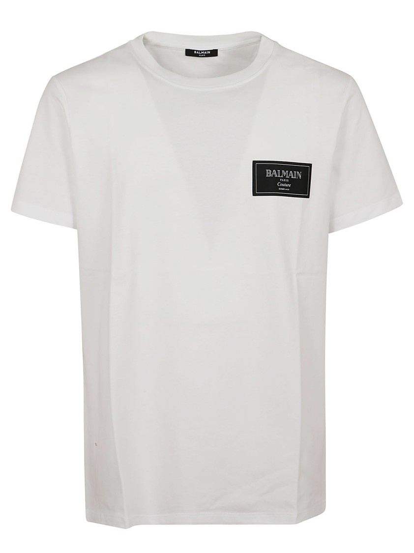Shop Balmain Couture Label T-shirt - Slim Fit In White