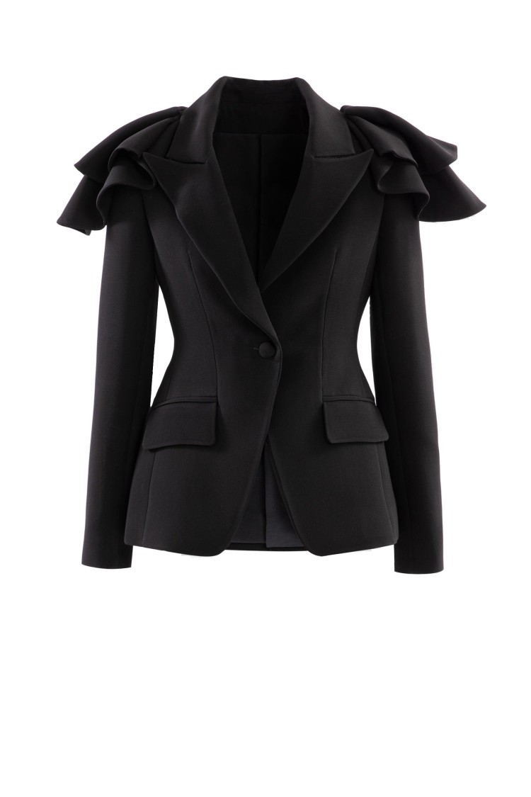 Saiid Kobeisy Ruffled Tailored Jacket In Black
