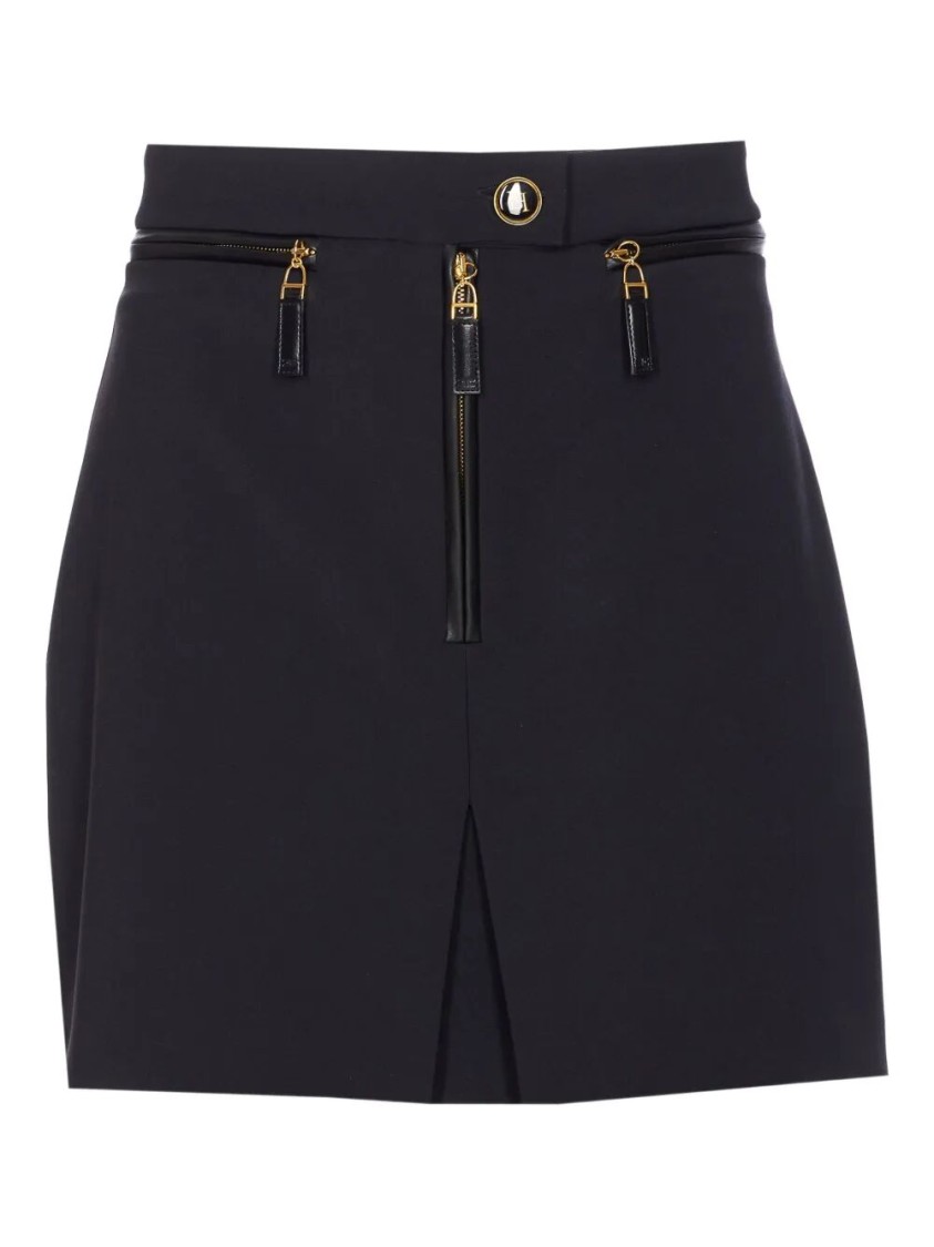 Elisabetta Franchi Black Double Crepe Skirt With Zip In Black