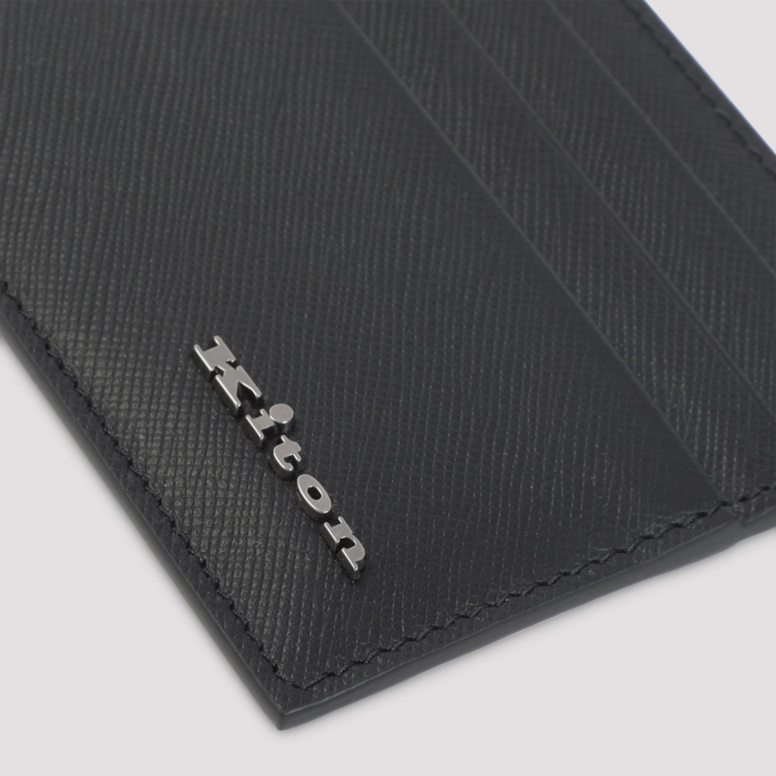 Kiton Textured Calf Leather Wallet With Multiple Card Slots In Black