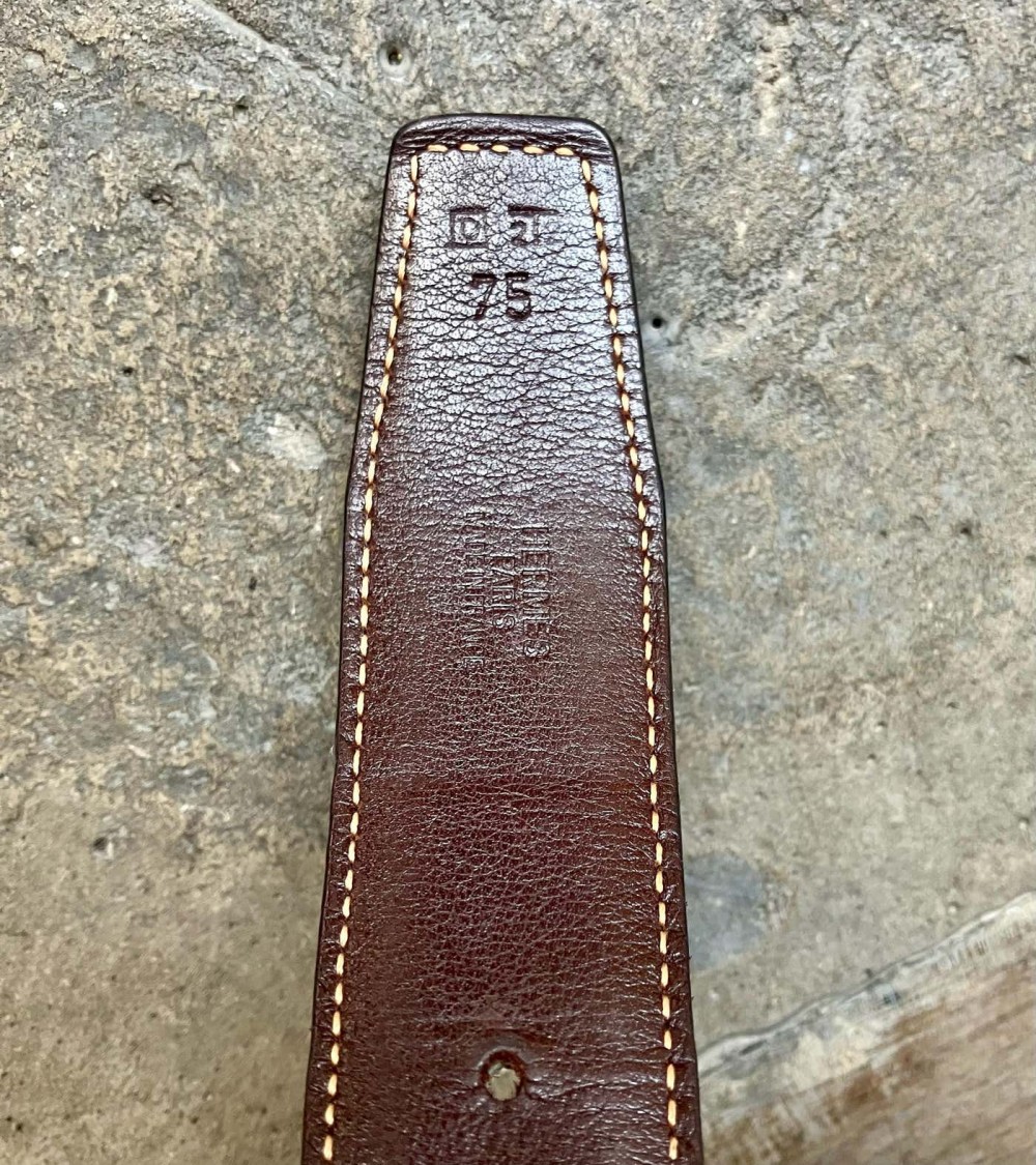 Pre-owned Hermes Hermès Reversible Leather Constance H Belt In Black