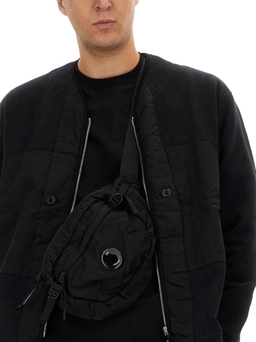 C.p. Company Zip Sweatshirt With Button And Patchwork In Black