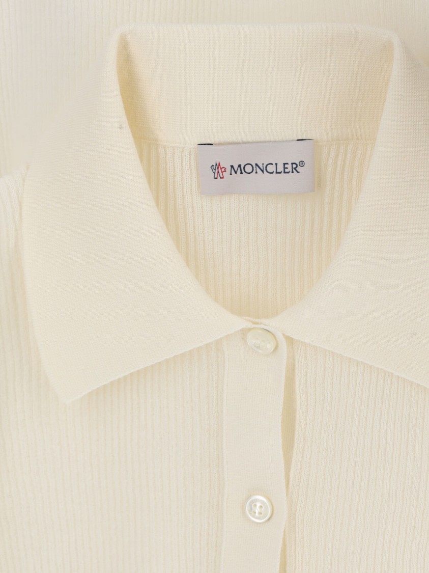 Moncler Ribbed Cotton-blend Top With Classic Collar In Neutral