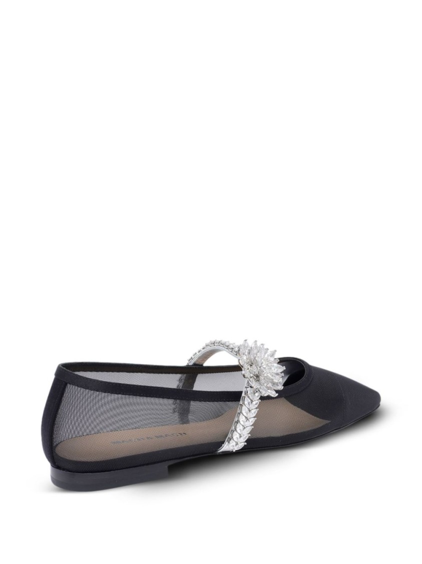 Mach&mach Mach & Mach Crystal-embellished Black Flat Shoes With Mesh Overlay In Gray