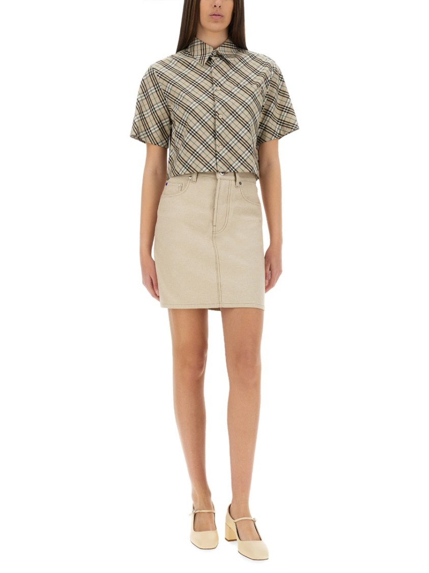 Shop Burberry Beige Denim Skirt