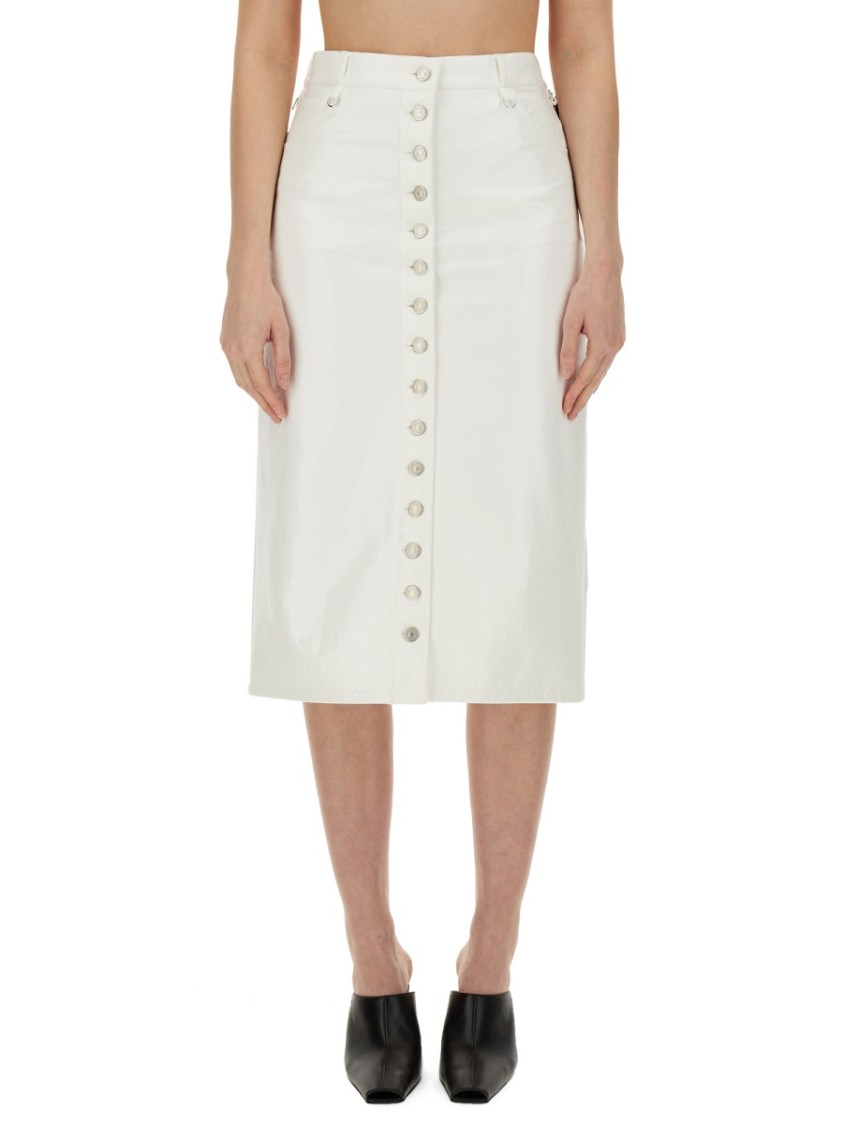 Courrèges Midi Skirt With Front Button Detailing And Back Slit In White
