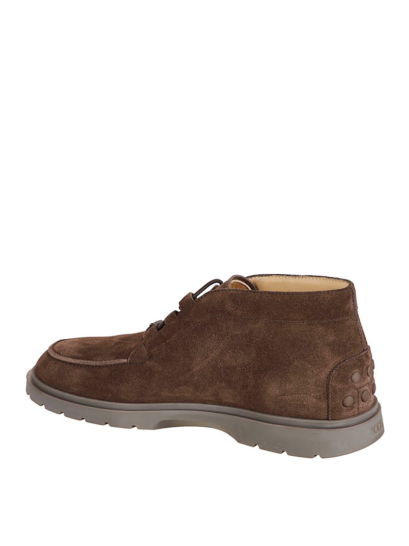Tod's Suede Ankle Boots With Elastic Drawstring In Gray